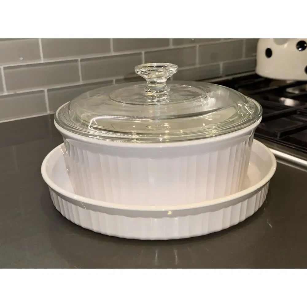 5pc Vintage Corningware French White Round Casserole Set F-5-B, F-1-B, F-3-B